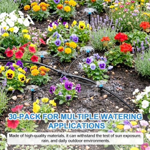 30 Pack Drip Irrigation Emitters, Adjustable 360° Drippers for 1/4" Tubing