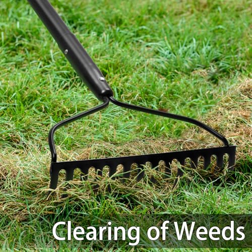 Garden Rake for Lawn Heavy Duty, 14 Tines Metal Rake with Thick Fiberglass Handle, 58 Inches