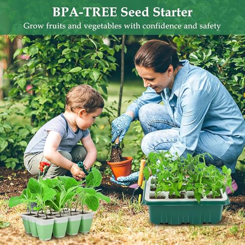 Seed Starter Tray with Grow Light, 48 Cells Indoor Seed Starter Kit, Flexible Silicone Seedling Starter Trays, Germination Tray Kit with Humidity Dome & Lids(4in Height), Reusable & Dishwasher Safe