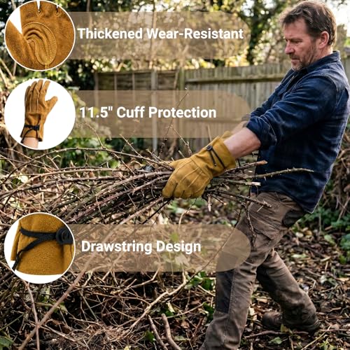 Leather Work Gardening Gloves for Men Women, Thorn-Proof Rose Pruning and Heavy-Duty Yard Work, Driving - size: Small (Pack of 1)