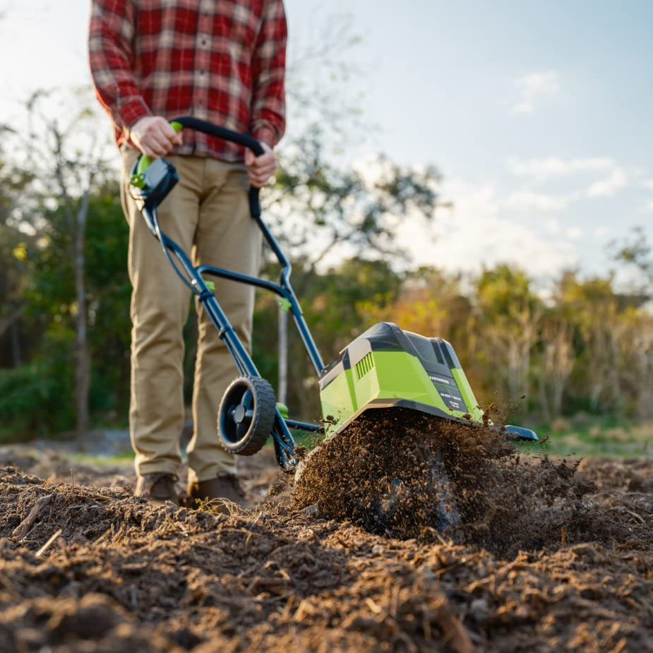 Earthwise TC722011 11" 2x20V Cordless Electric Garden Tiller Cultivator - style: 11-Inch 2x20-Volt Cordless