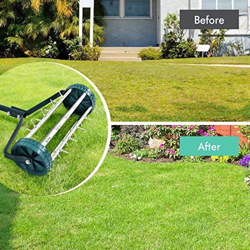GYMAX Lawn Aerator, Rolling Aerator with Anti-Slip Handle & Tine Spikes, Push Plugger Aerator for Garden, Backyard Maintenance, Soil Grass Manual Aerator Tool (Basic) - style: Basic