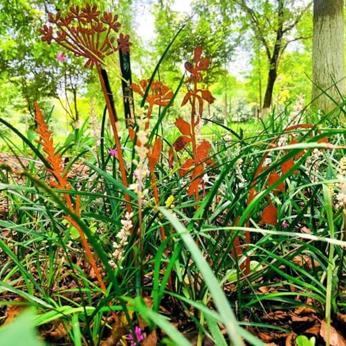 Metal Flowers Garden Stakes - color: Rusty