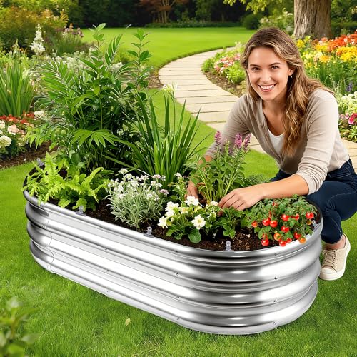2 Sets 4x2x 1 ft Raised Garden Bed Liner Bag,Plants Grow Bed Fabric Liners - color: Oval