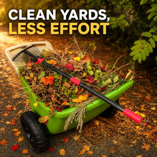 Adjustable Leaf Rake, 8"-17" Expandable Metal Garden Rake with 58" Adjustable Handle, Lightweight Collapsible Yard Rake for Leaves, Pine Needles, Flower Beds, Shrubs and Small Lawns - style: 58inch