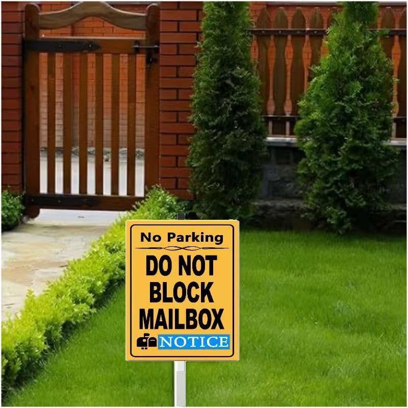 Do Not Block Mailbox Parking Yard Sign with Stakes,Rust Free Aluminum(8 * 12in),No Parking In Front of Mailbox Sign,No Truck Warning Road Signs - color: Do Not Block Mailbox