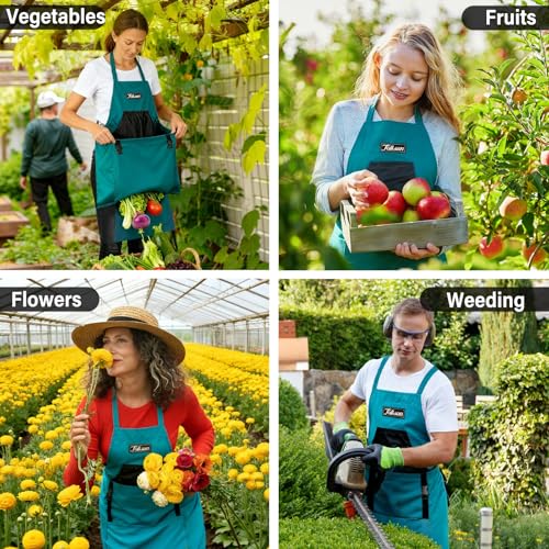 Gardening Apron, Garden Apron with Quick Release Pockets,Water Resistant Oxford with Adjustment Cross Strap,Farm Work - color: Emerald Green