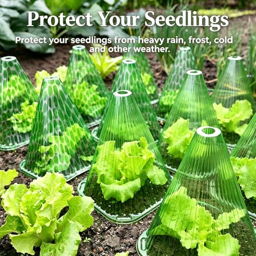 Fshow 40 Pack Garden Cloches for Plants, Reusable Bell Plant Cover, Plant Covers Protectors from Animals Snails/Birds/Chickens/Insect(Diameter:7.5" Height: 9") - color: dark green 40pcs