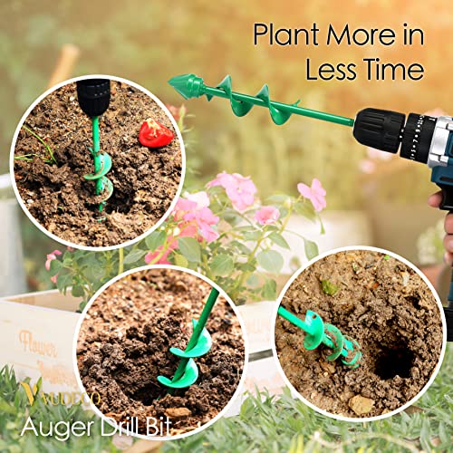 VUDECO Garden Auger Drill Bit for Cordless Drill - 2 PCS, Bulb Planter Tool, Spiral Drill Bit, Earth Planting Auger - Green