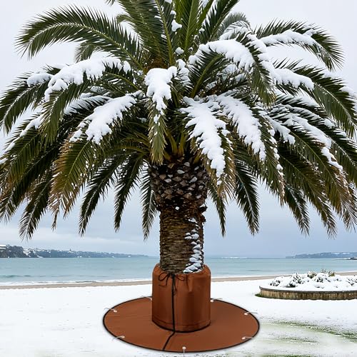 Detachable Palm Tree Root Protector, Winter Tree Root Frost Covers with Ground Nails, 3 Layers Thermal Plant Cover Protector with Drawstring for Outdoor Cold Weather Plants Root (1, Brown)