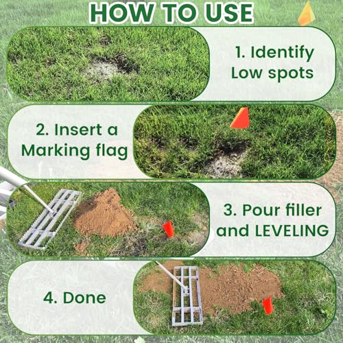 2-in-1 Lawn Leveling Rake, 20 Marking Flags for Low Spot,30"Γ10" Heavy Duty