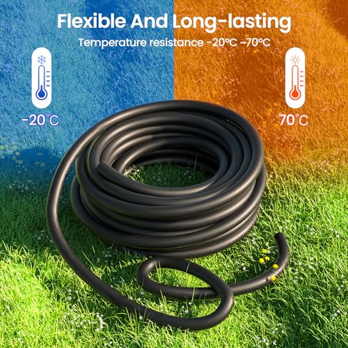 MIXC 50FT 1/2" Irrigation Tubing, 0.7" OD x 0.5“ ID Hose with 4 Connectors - size: 50FT 1/2'' Main Tube