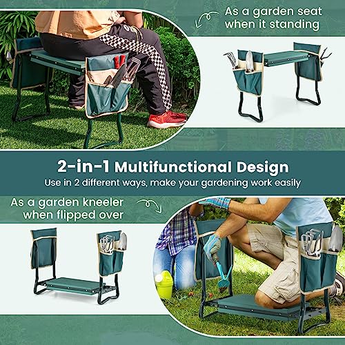 IRONMAX Garden Kneeler and Seat, Heavy Duty Foldable Gardening Bench Stool w/Soft Foam Pad & 2 Tool Storage Bags for Kneeling & Sitting, Gardening Gifts for Women Men - style: 2 Tool Storage Bags