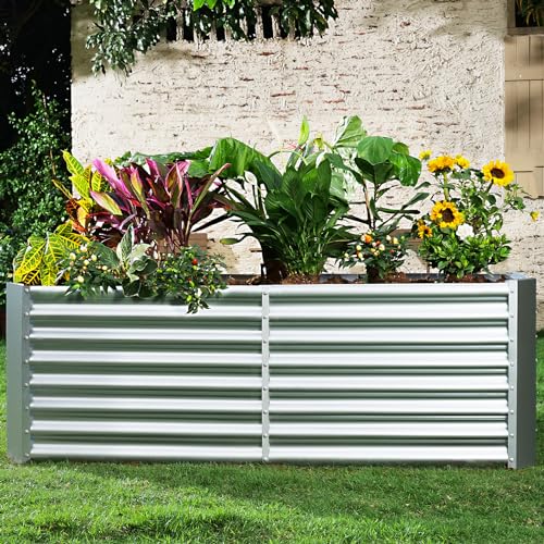 Land Guard 6×3×2 ft Galvanized Metal Raised Garden Bed, 2FT Deep Root Elevated Planter Box Steel Large Vegetable Flower Bed Kit(Silver) - color: 1-silver, size: 6×3×2ft(Rectangular)