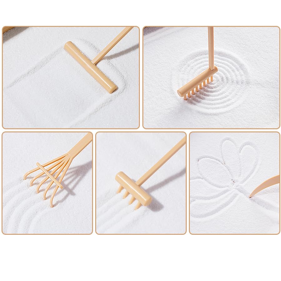 6pcs Mini Zen Garden Rake Tool, DIY Sand Zen Garden Tools for Office, Elegant Zen Garden Tools, Meditation Rock Sand Garden Accessories(Black)