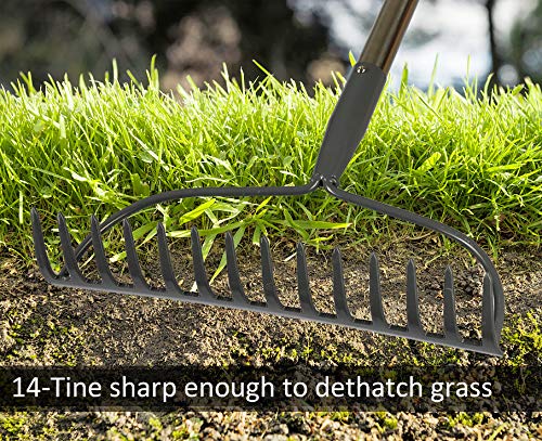 Garden Rake, 5 FT Metal Rake for Lawns Level Head Rakes with Stainless Steel Handle for Loosening Soil