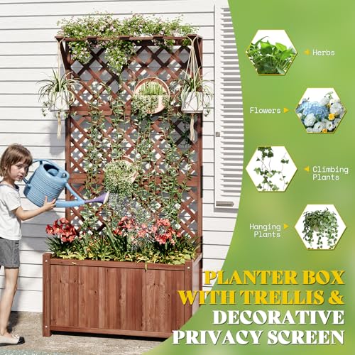 AMERLIFE Raised Garden Bed with 71" Trellis, Privacy Planter for Planting