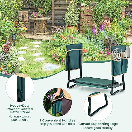 IRONMAX Garden Kneeler and Seat, Heavy Duty Foldable Gardening Bench Stool w/Soft Foam Pad & 2 Tool Storage Bags for Kneeling & Sitting, Gardening Gifts for Women Men - style: 2 Tool Storage Bags