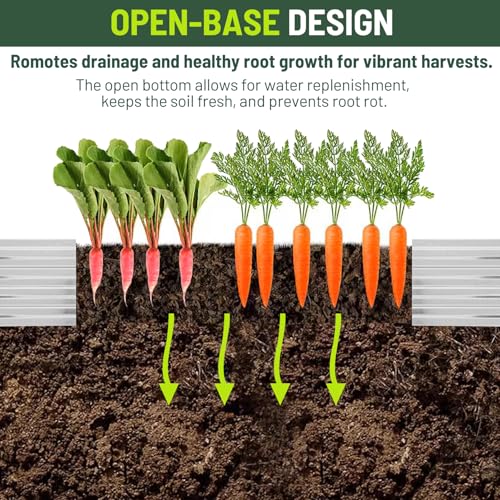2 Pack 8x4x1FT Galvanized Metal Raised Garden Bed Kit for Vegetables, Herbs, Open-Bottom Large Capacity Outdoor Planter Box Gardening Stakes, Silver - size: 8x4x1FT(2PCS)