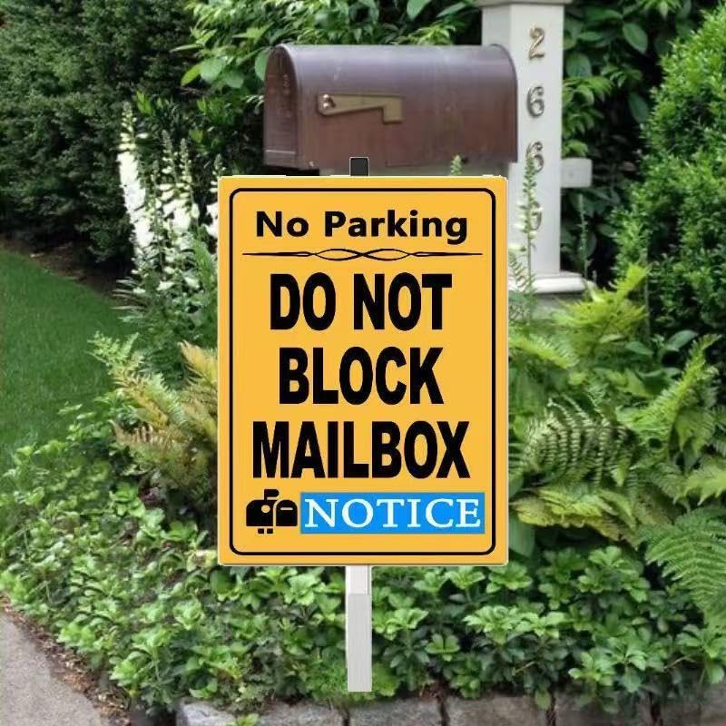 Do Not Block Mailbox Parking Yard Sign with Stakes,Rust Free Aluminum(8 * 12in),No Parking In Front of Mailbox Sign,No Truck Warning Road Signs - color: Do Not Block Mailbox
