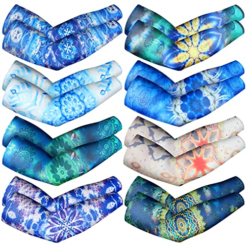 Mepase 8 Pairs Gardening Sleeves Mandalas UV Arm Sleeves for Women Men