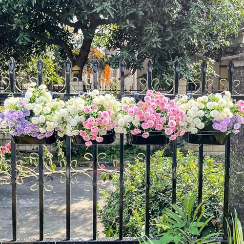 Hanging Planters, 10.6" Metal Railing Planters for Outdoor Plants, 8pcs - color: Jet Black - 8 Pack