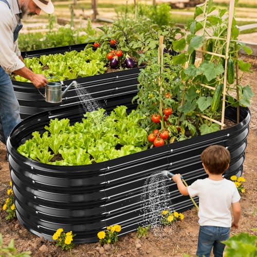 YSEJOMP 17" Tall Oval-Shaped/Elliptic Metal Raised Garden Bed Outdoor Black - color: Black, size: 48X24X16.5 Inches