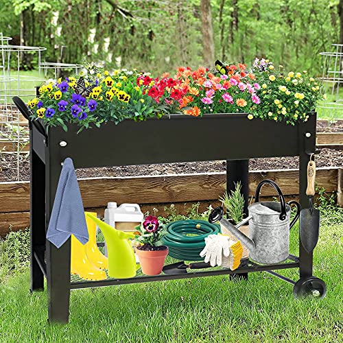 aboxoo Large Elevate 32" H Metal Raised Garden Bed with Wheels Legs Outdoor
