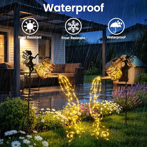 2 Pack Solar Fairy Watering Can Lights, Waterproof Solar Hanging Lantern