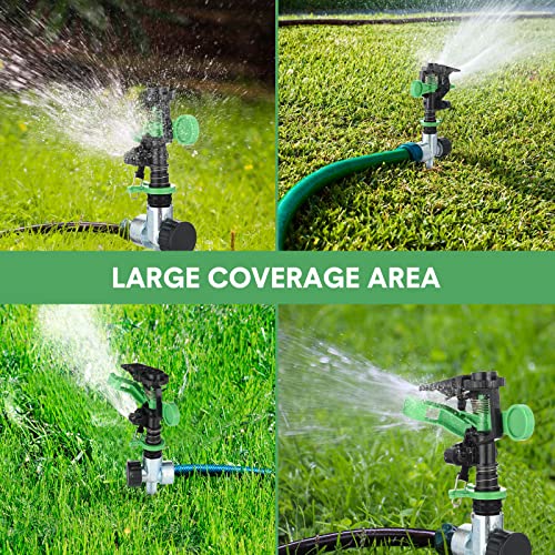 Chengu 4 Pcs Impact Lawn Sprinkler for Yard Heavy Duty Water Plastic Sprinkler Head with Zinc Alloy Spike Base Adjustable 360 Degree Pulsating Sprinklers for Large Area Yard Lawn Garden Irrigation