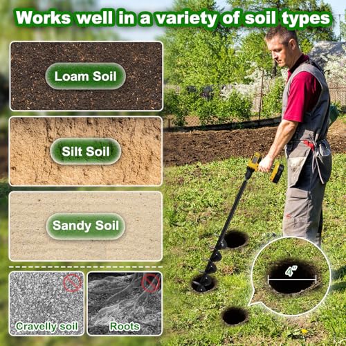 Insaga Auger Drill Bit for Planting 4″ x 32″– Heavy Duty Carbon Steel Spiral Garden Auger for Drill, 3/8″ Hex Drive Plant Auger for Bulbs & Seedlings – 32″ Long Reach Reduces Bending - size: 4″ x 32″