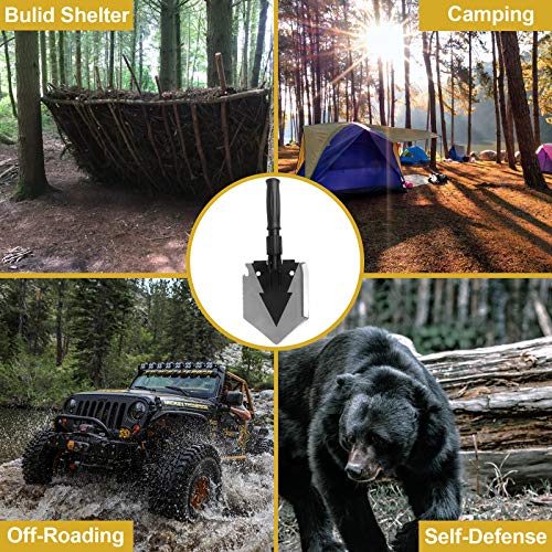 Camping Shovel 38 inch, Folding Shovel, with Pickaxe, Survival Tactical Multitool, Military Compact Tool, 180 Degree Portable Spade for Off-Roading, Backpacking, Hiking, Car Emergency - size: 38''