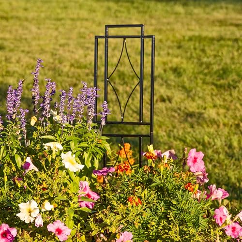 Sunnydaze 48" Black Metal Garden Trellis for Climbing Plants, 2-Pack - style: Chic Diamonds - 48"