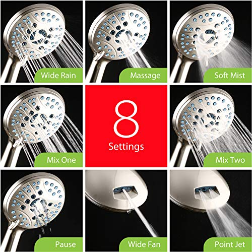 AquaCare 8-mode High Pressure Handheld Shower Head with 2-mode Power Wash - color: Satin Nickel, style: 2.5 Gallon Per Minute