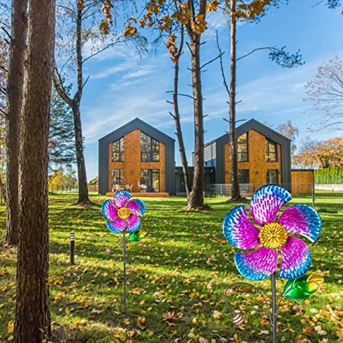 Viveta 2 Pack Wind Spinners with Metal Stake, Garden Pinwheels - color: B-pink-2 Pack