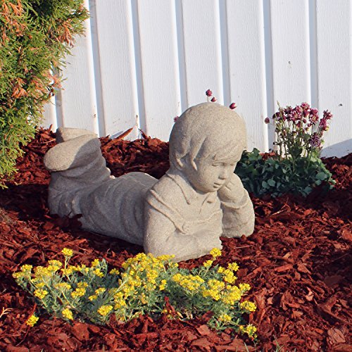 Emsco Group Day Dreaming Boy Statue – Natural Sandstone Appearance – Made of Resin – Lightweight – 11” Height - color: Sandstone, style: Day Dreaming Boy