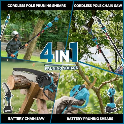 4-in-1 6" Pole Saw & Pruner Kit 8.5FT Extension 2x 21V Battery