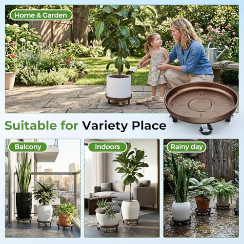 Plant Caddy With Wheels 14" Metal Plant Saucers for Indoors 390 Lb Capacity - size: 2 PACK 14.1 INCH
