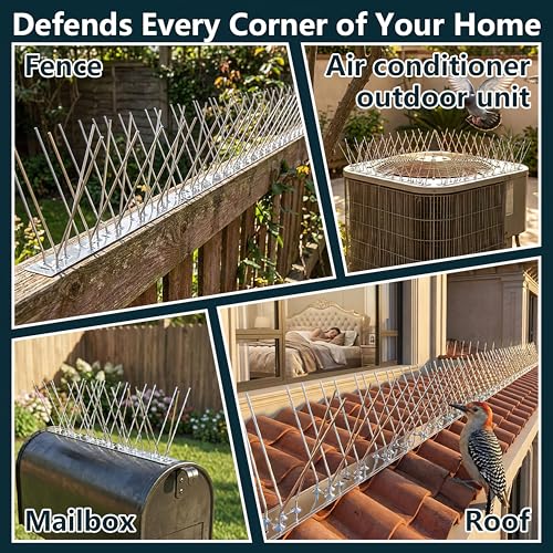 Stainless Steel Bird Spikes for Outside, Anti Bird Deterrent Spikes for Woodpeckers, Squirrels, Raccoons, Weatherproof Fence Spikes for Roof, Railing,Patio, 3.28 Feet - size: 3.28Ft