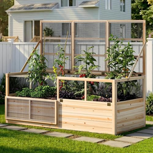 AMERLIFE Raised Garden Bed with Fencing and Trellis,18" Planting Depth - size: 6.6x5.6x3 FT