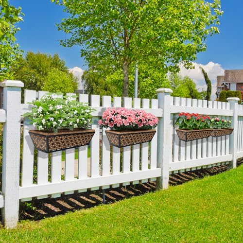 hehimhis Window Planter Box with Adjustable Bracket and Coco Liner for Porch, 24 Inch 4 Pack Balcony Planters Railing Hanging,Fence, Patio Hanging Planters for Garden Outdoor - size: 24 inch 4 pcs