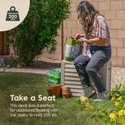 IRIS USA 35 Gallon Outdoor Deck Box, Lockable, Weather-Resistant, Beige - color: Beige