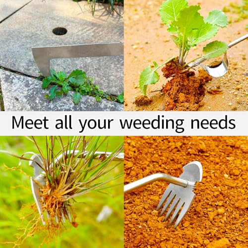 2026 Weed Puller Tool, 3 Pack New Garden Stainless Steel Weeder Tool Hand Weeder Tool,Multi-Purpose Weed Remover Tool Weeding Tools for Gardening(Rubber Handle)