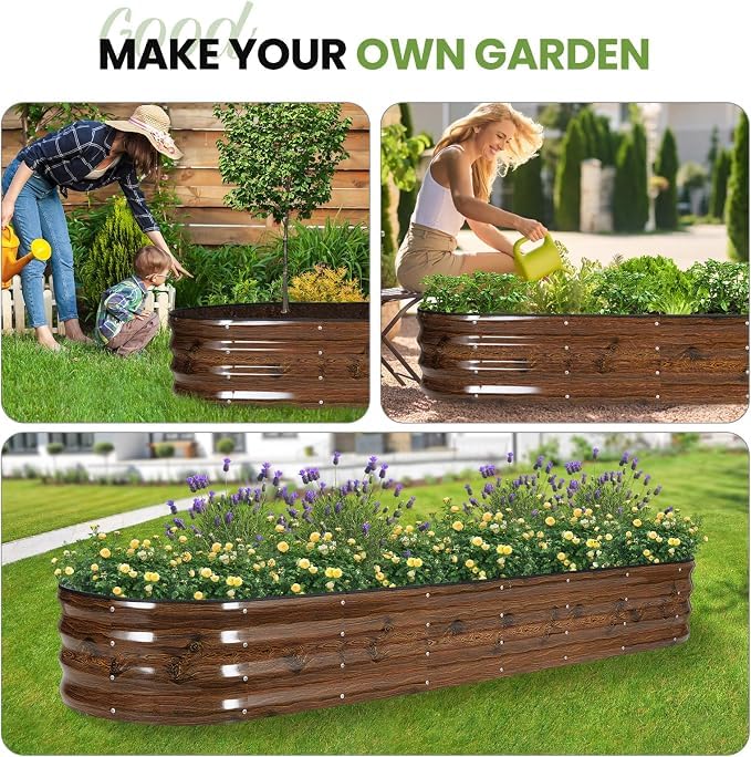 G GOOD GAIN Raised Garden Beds Galvanized, Metal Planter Boxes Kit, Grain - color: Grain, size: 8×2×1ft (1 Pack)