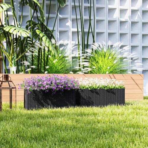 Outsunny 2-Pack 20 Inch Railing Planter Box with Hooks for Fence, Black