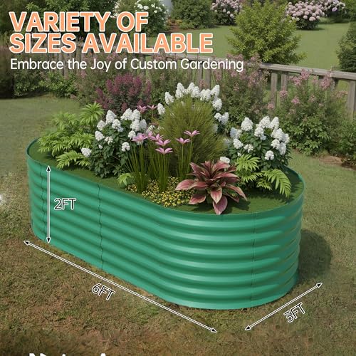 Garvee 6x3x2ft Galvanized Raised Garden Bed, Oval Outdoor Metal Planter Box - color: Green-oval, size: 6x3x2ft