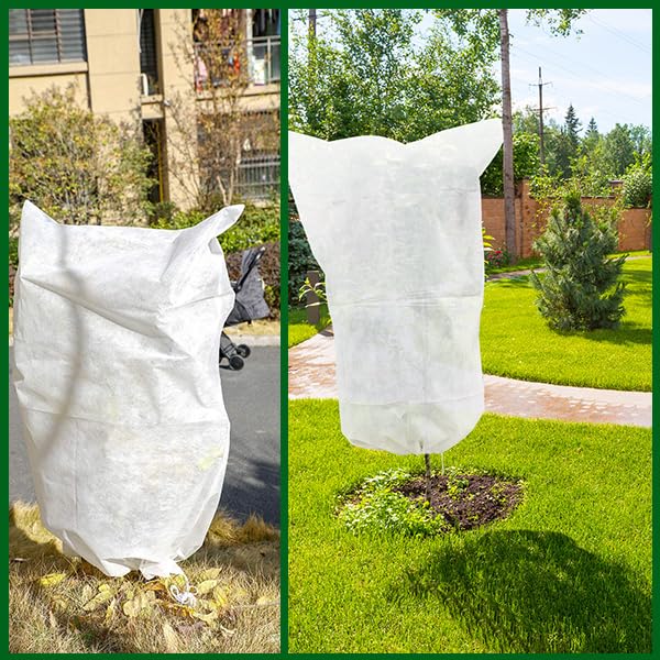 5-Pack Plant Cover Drawstring Tree Cover, Winter Freeze Plant Protection, Tree Jacket Frost Blanket for Outdoor Plants, 31.5" x 39.4" - size: 31"×40"