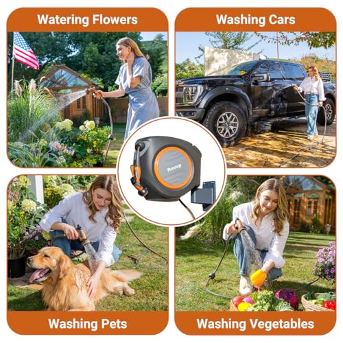 Ruvup Garden Hose Reel 5/8"x100ft Retractable Water Hose With Metal Bracket - size: 5/8" 100ft