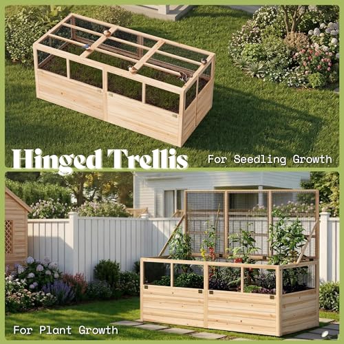 AMERLIFE Raised Garden Bed with Fencing and Trellis,18" Planting Depth - size: 6.6x5.6x3 FT