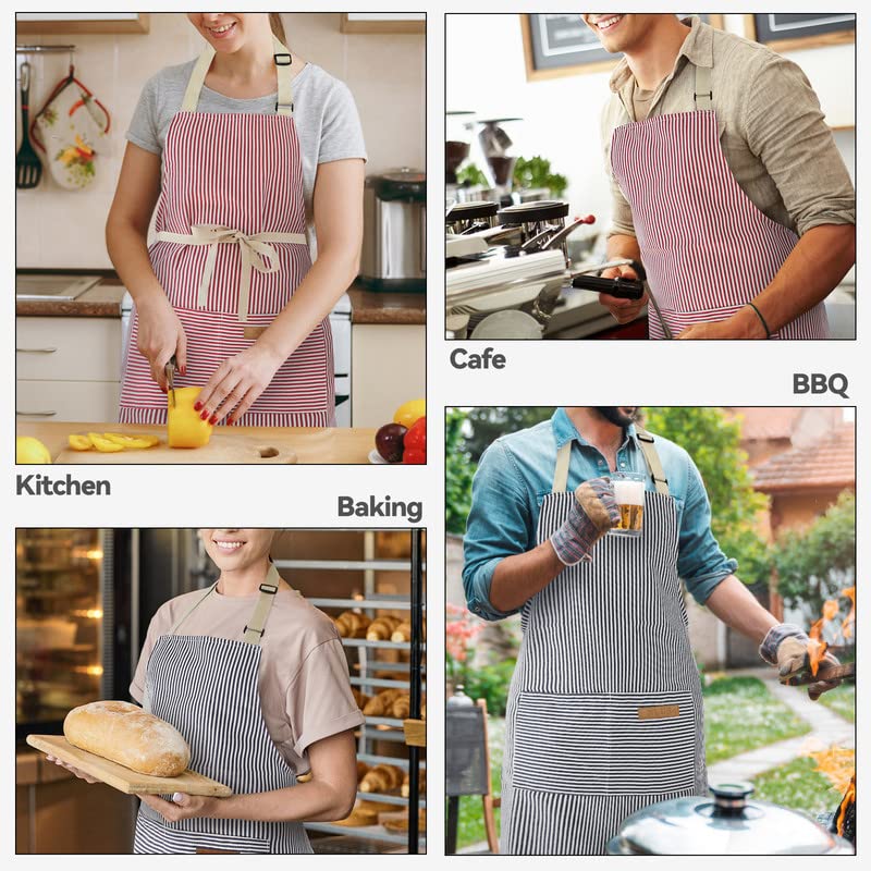 NLUS 2 Pack Kitchen Cooking Aprons, Adjustable Bib Soft Chef Apron with 2 Pockets for Men Women (Blue Pinstripes/Pink Pinstripes) - color: Blue Pinstripes/Pink Pinstripes